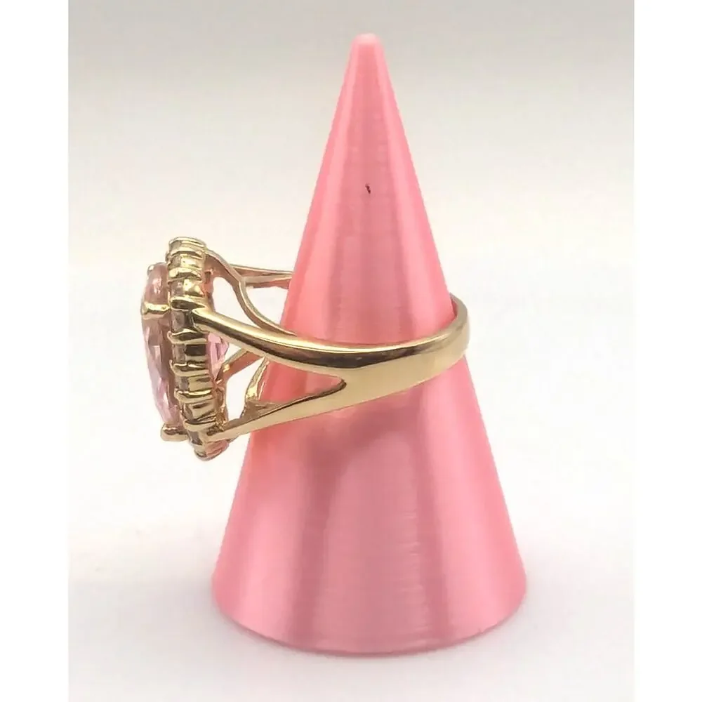 Vintage Pink Stone Halo Ring Womens 8.25 Gold Tone Statement 8K READ